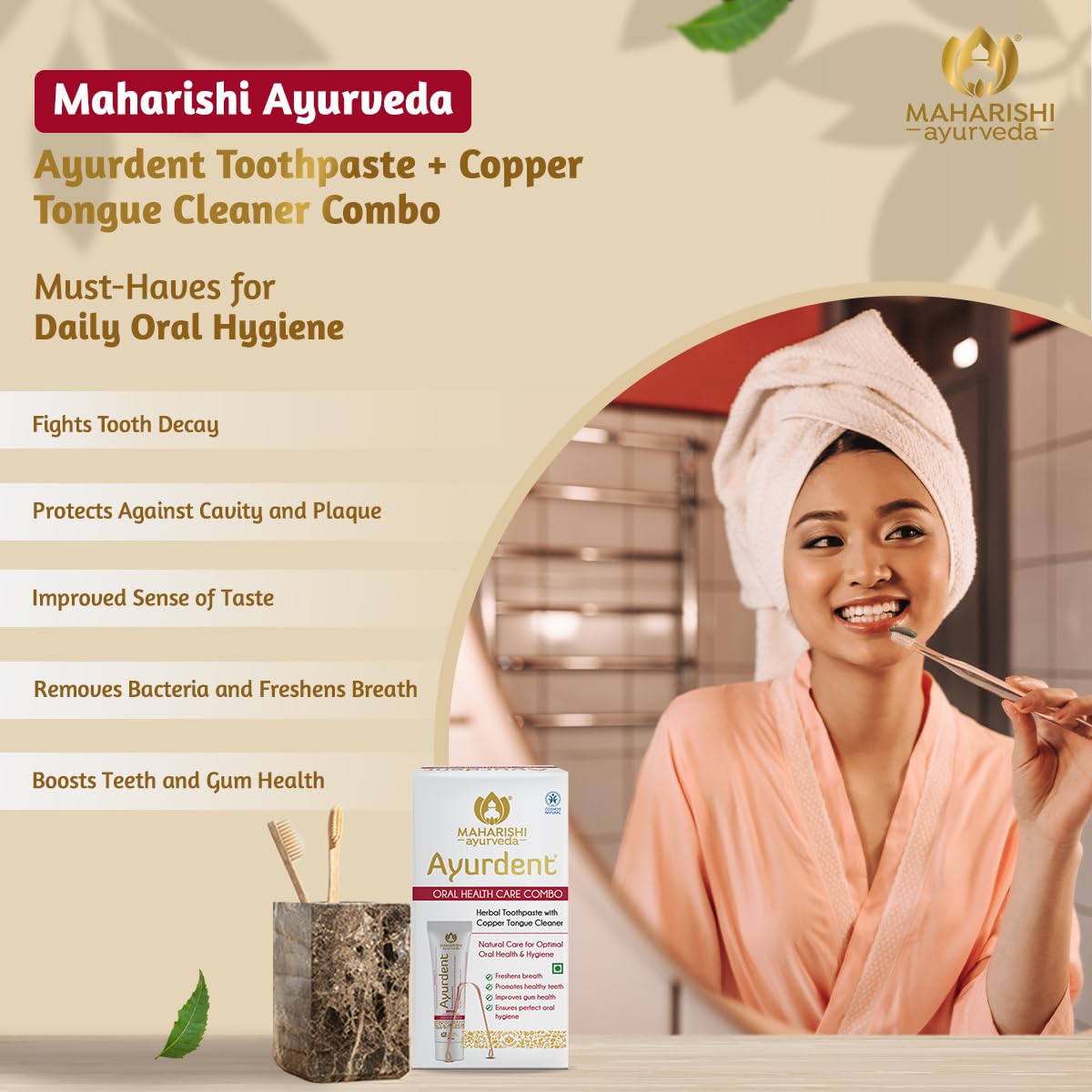 Maharishi Ayurveda Ayurdent Classic Toothpaste & Copper Tongue Cleaner Combo  - Image 6