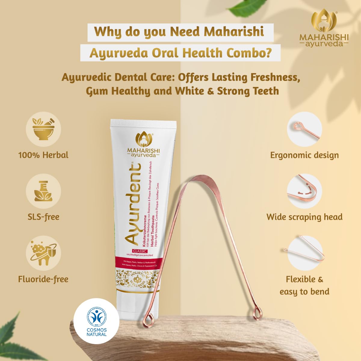 Maharishi Ayurveda Ayurdent Classic Toothpaste & Copper Tongue Cleaner Combo  - Image 7