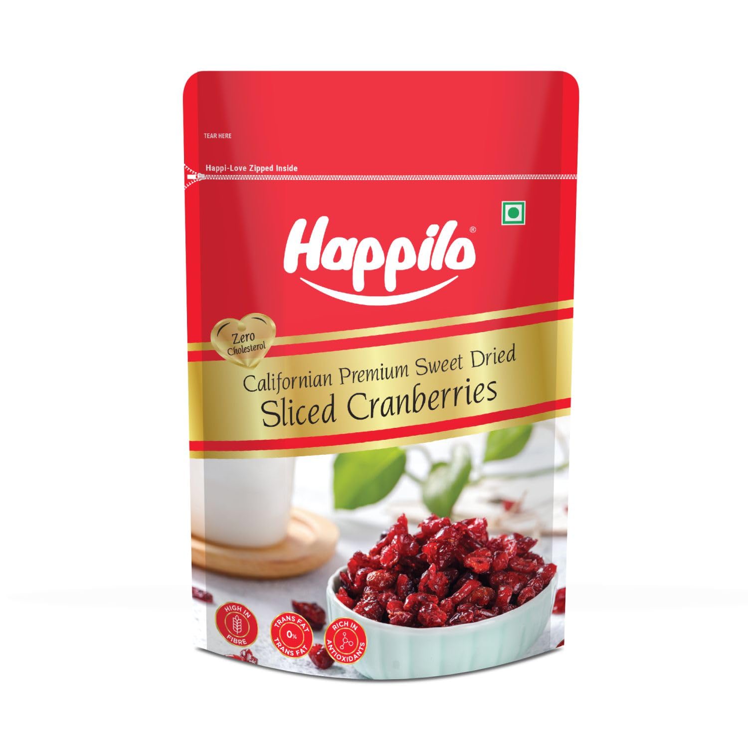 Happilo Premium Californian Dried and Sweet Sliced Cranberries 200g  - Image 1