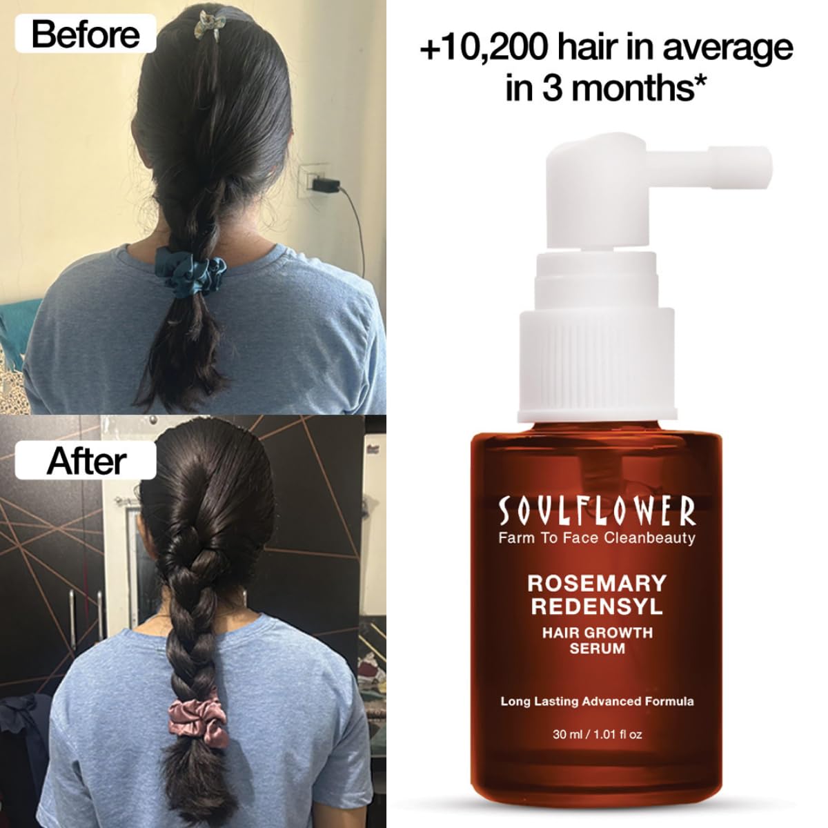 Soulflower Hair Growth Serum, Rosemary Oil, 3% Redensyl, 4% Anagain - Image 3