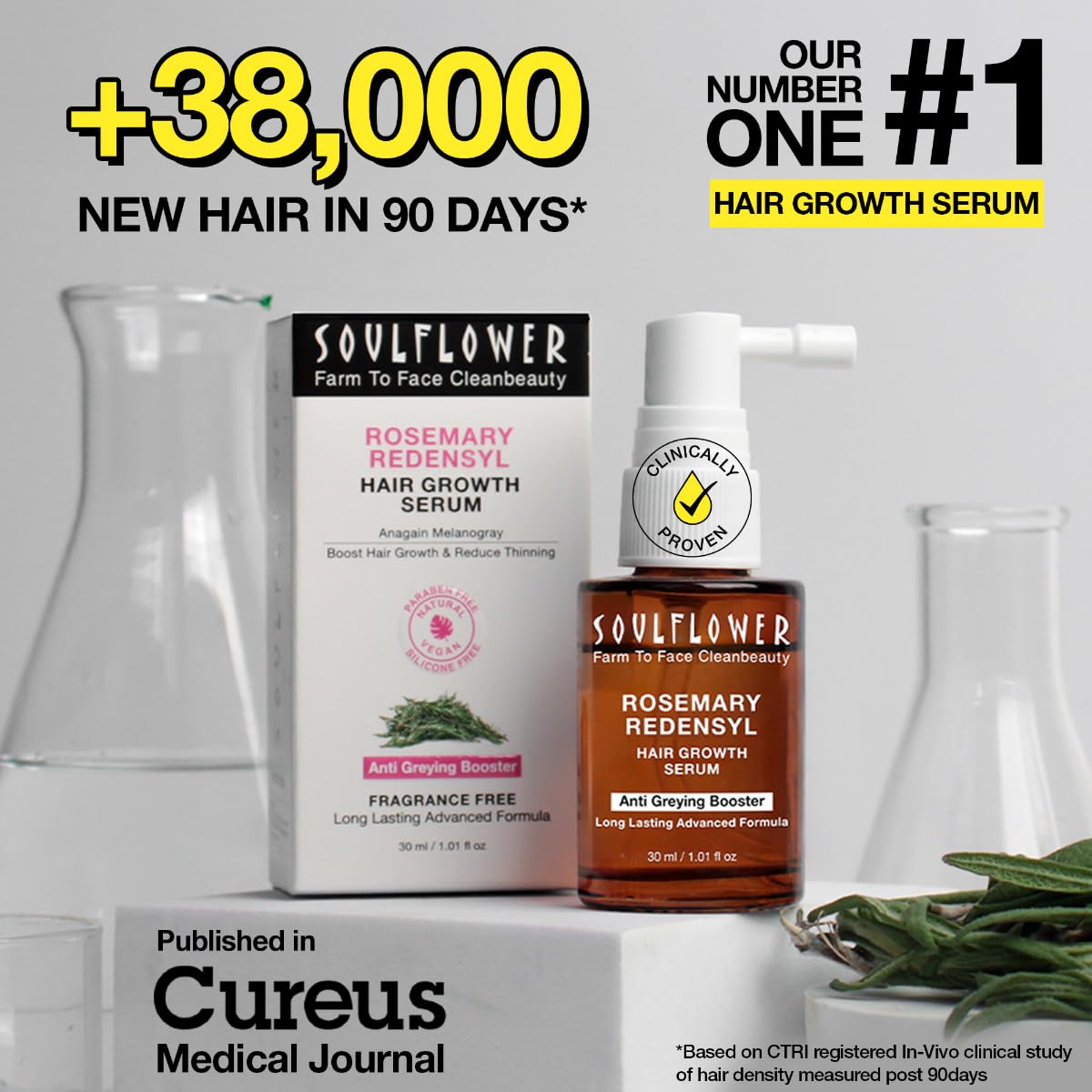 Soulflower Hair Growth Serum, Rosemary Oil, 3% Redensyl, 4% Anagain - Image 5