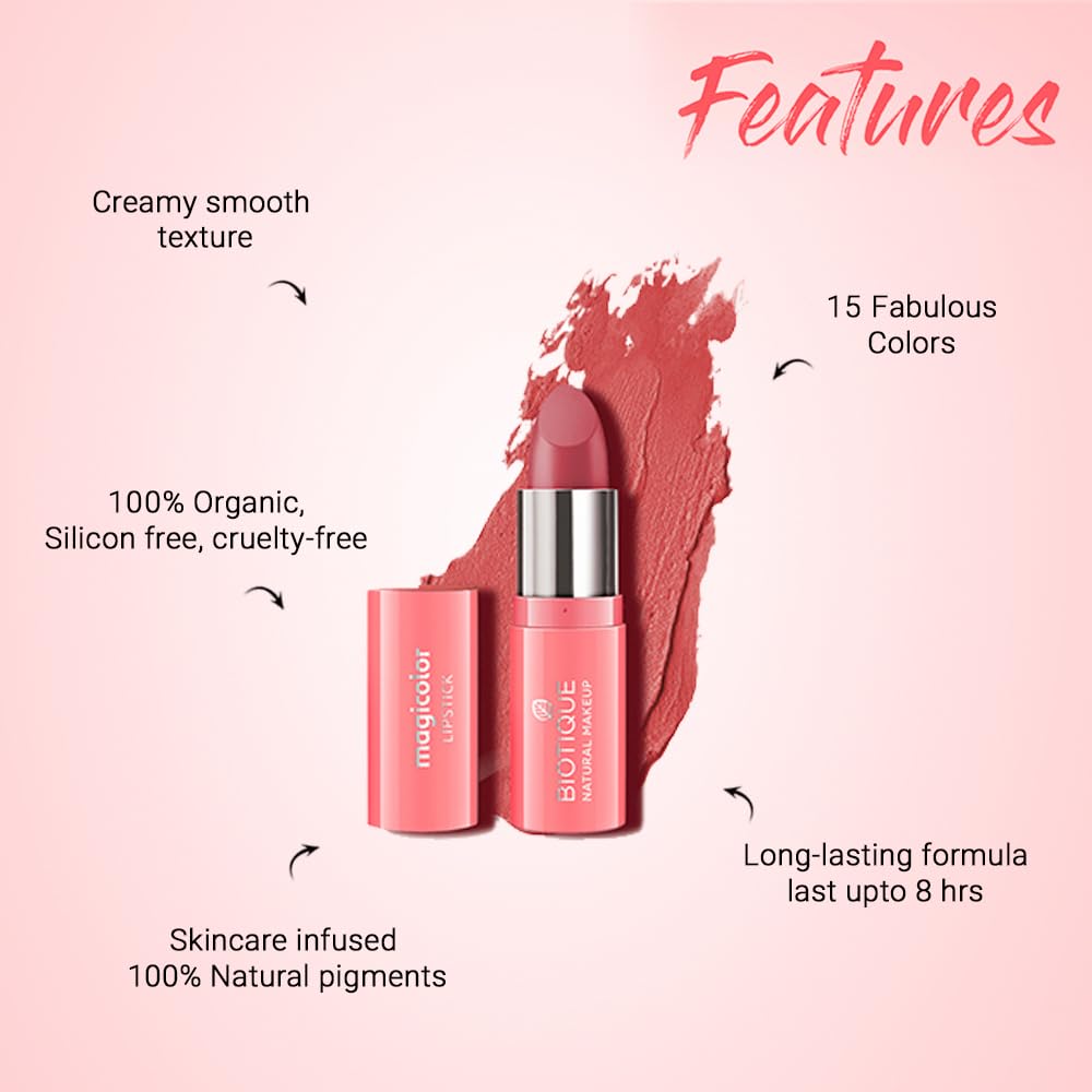 Biotique Natural Makeup Magicolor Lipstick, Pretty Poison, 4g - Image 6