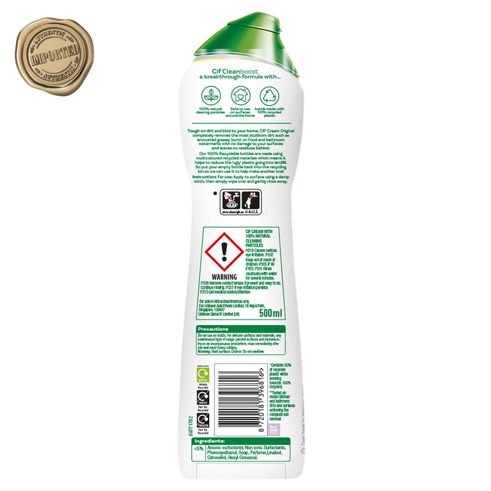 Cif Original Multipurpose Surface Cleaner Cream for Kitchen & Bathroom, Ocean Breeze Scent - Image 5