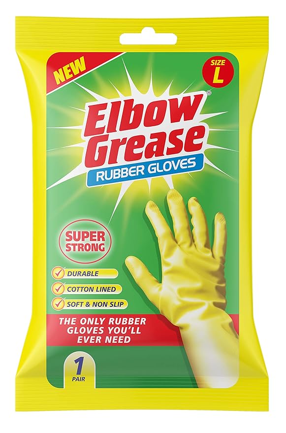 Elbow Grease Rubber Gloves, Super Strong, Durable, Cotton Lined, Soft and Non Slip (1, Large) - Image 1
