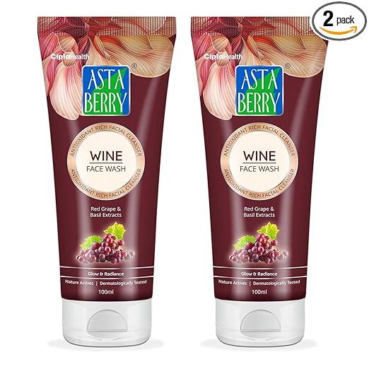 Astaberry Wine Face Wash for helps in cleansing and moisturization of the skin,  Pack of 2 100ml X 2 - Image 1