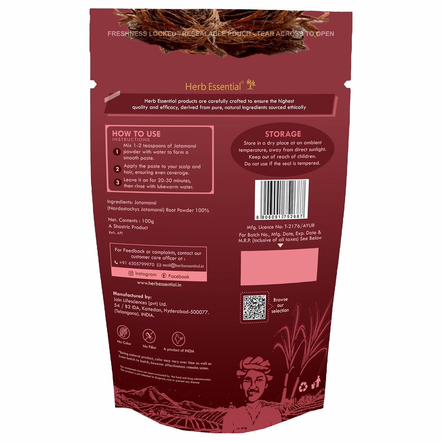 Herb Essential Jatamansi Root Powder,100 g | For Strong, Shiny, and Silky Hair - Image 3