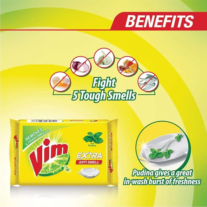 Vim Dishwash Anti Smell Bar, Pudina, Removes Tough Food Smells From Utensils 250 g - Image 5