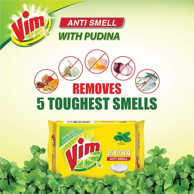 Vim Dishwash Anti Smell Bar, Pudina, Removes Tough Food Smells From Utensils 250 g - Image 6