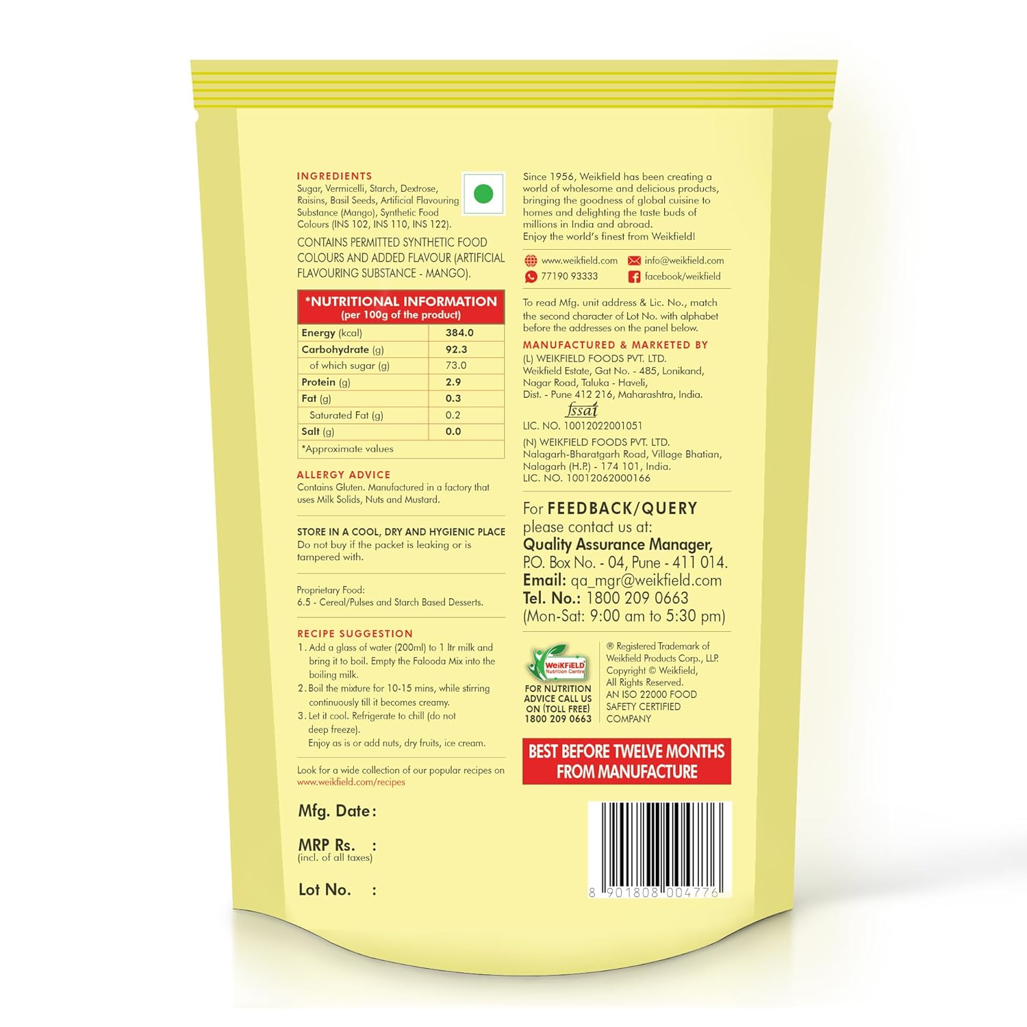 Weikfield Mango Falooda Mix | Instant Falooda Mix | 200g Carton - Image 3