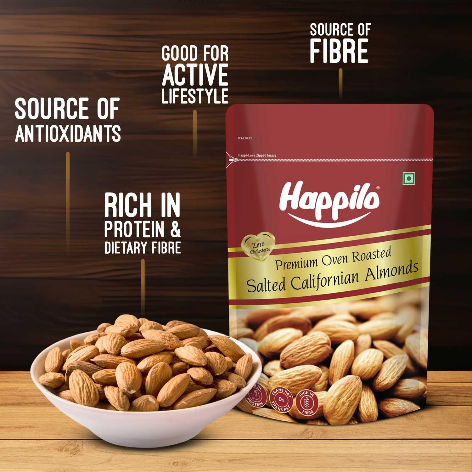Happilo Premium Californian Almonds Roasted & Salted 200g - Image 3