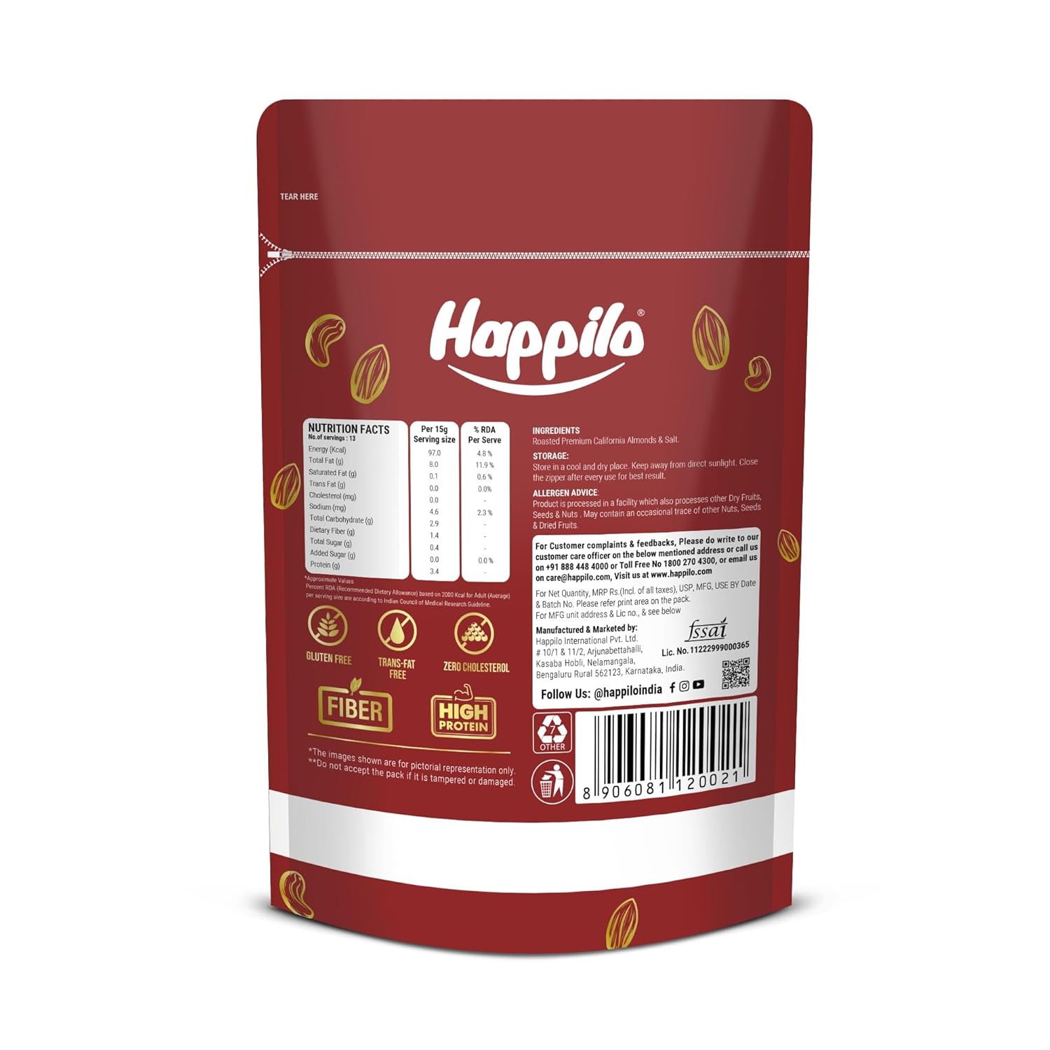 Happilo Premium Californian Almonds Roasted & Salted 200g - Image 6