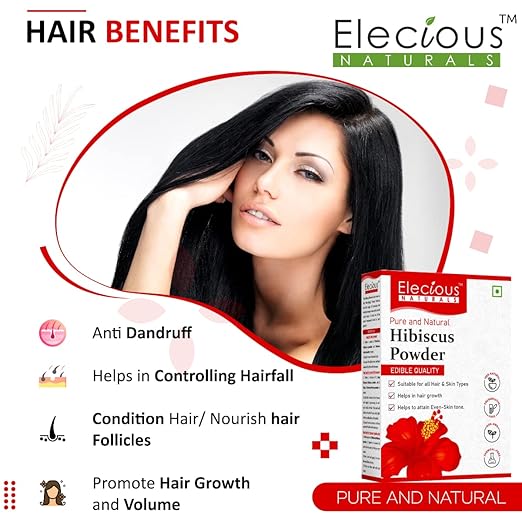 Elecious Hibiscus powder for hair growth, face and skin (200 Grams) - Image 3