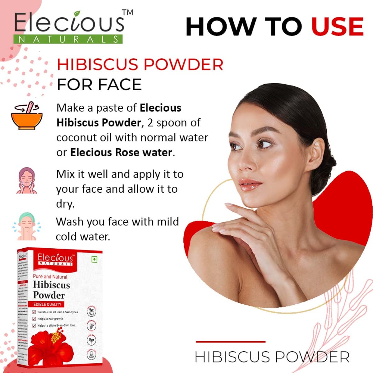 Elecious Hibiscus powder for hair growth, face and skin (200 Grams) - Image 6
