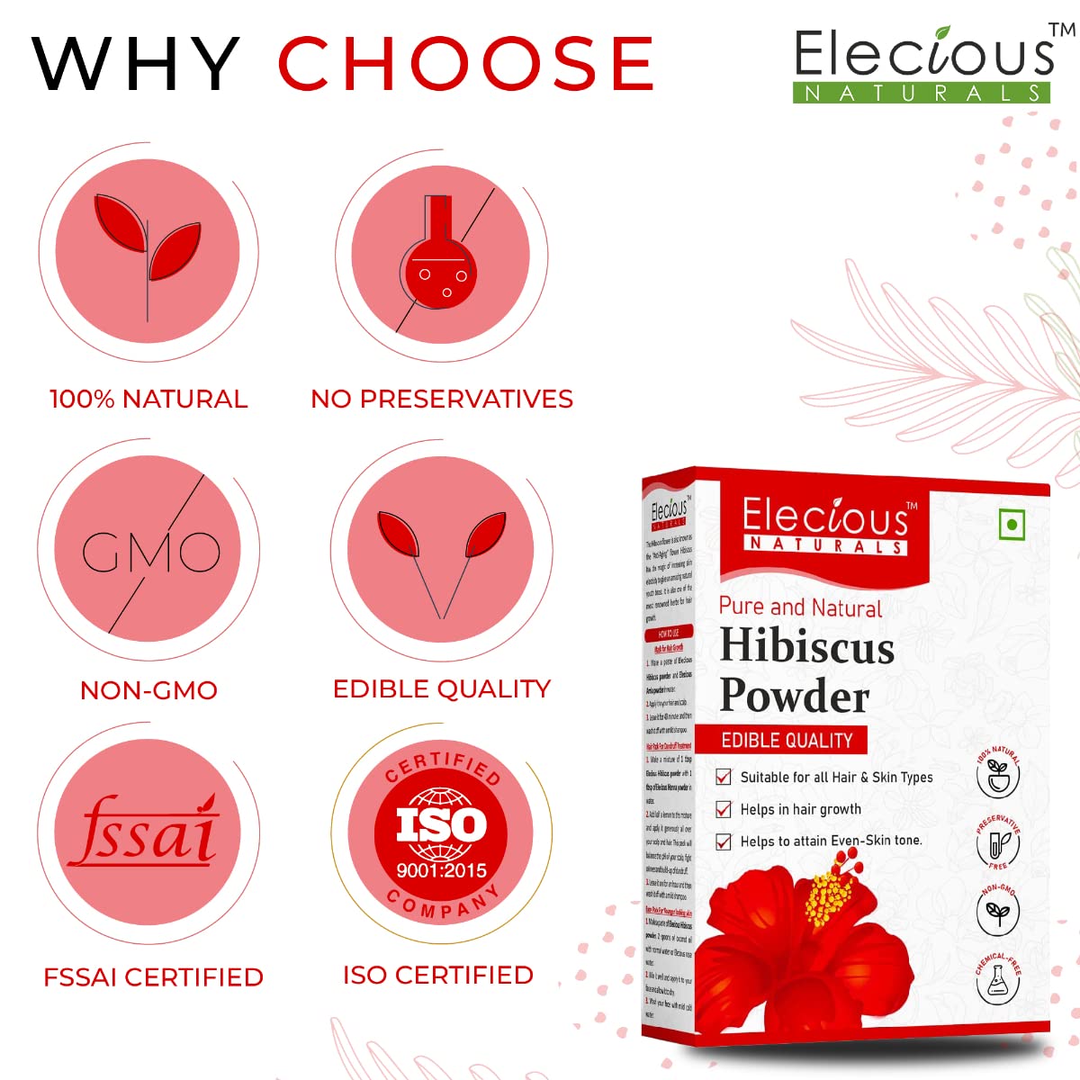 Elecious Hibiscus powder for hair growth, face and skin (200 Grams) - Image 7