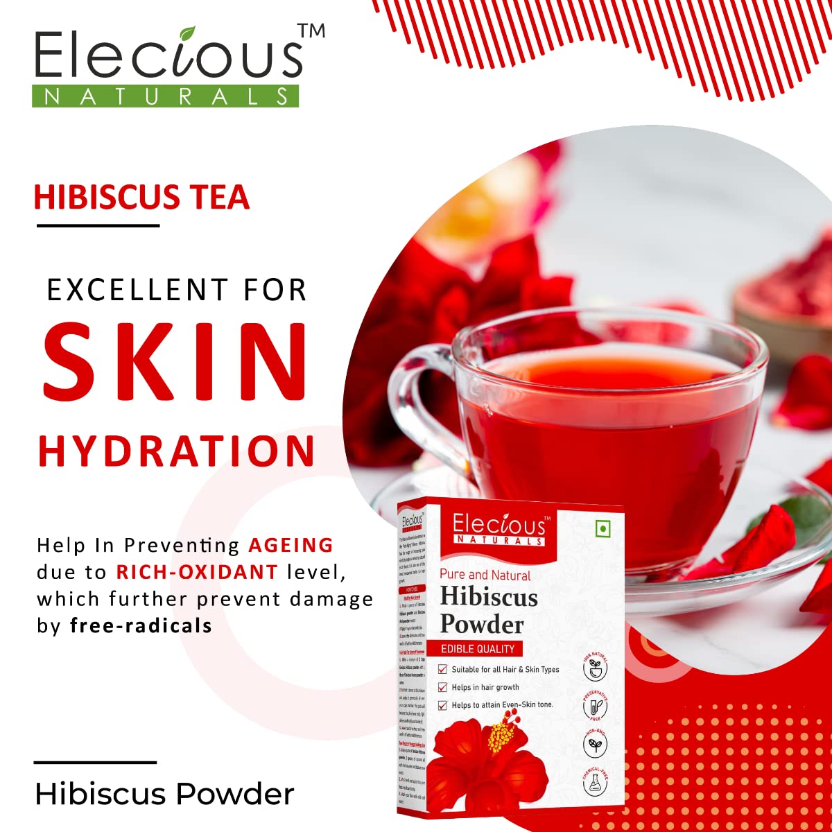 Elecious Hibiscus powder for hair growth, face and skin (200 Grams) - Image 8