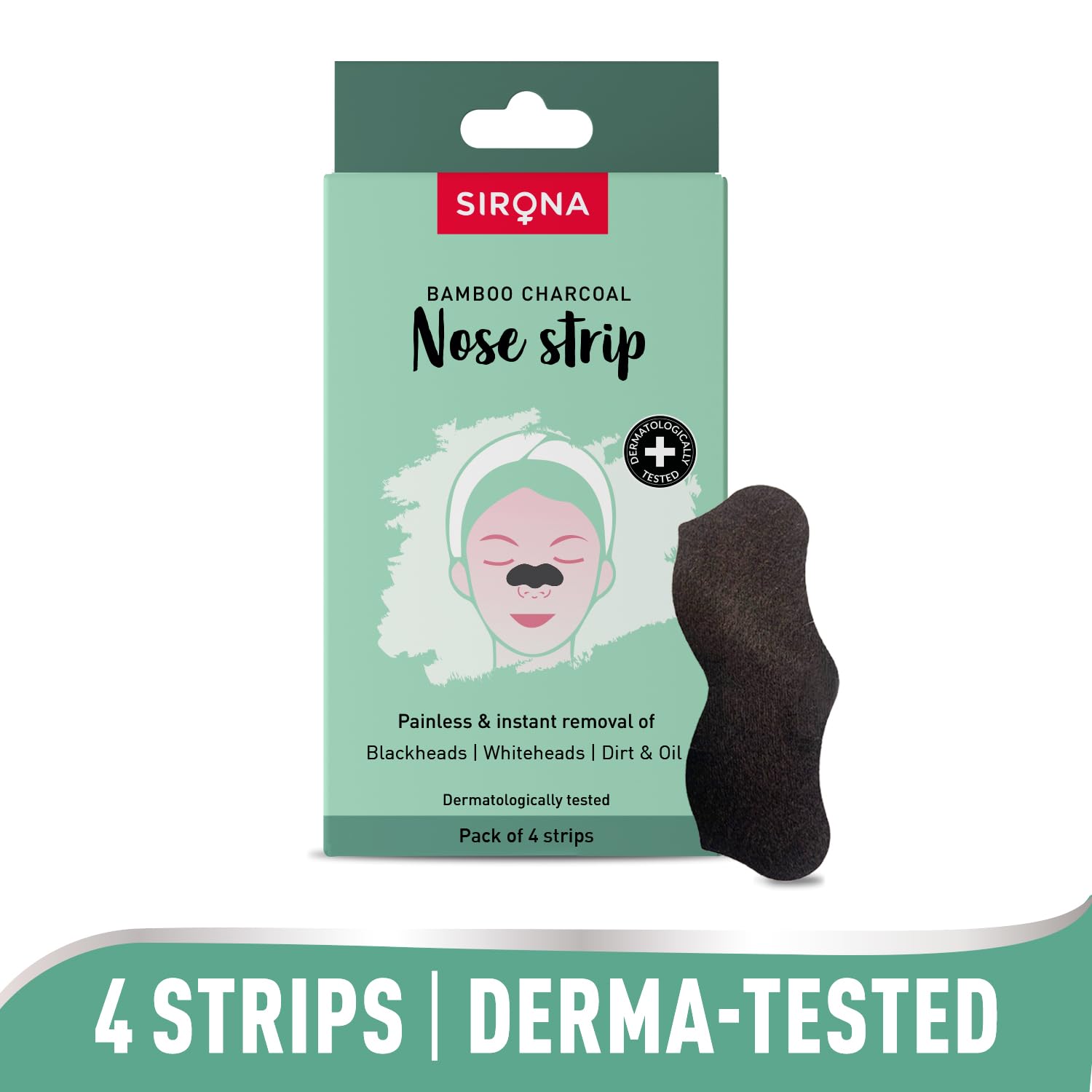 Sirona Blackhead Remover Bamboo Charcoal Nose Strips for Women (Pack of 4)  - Image 1