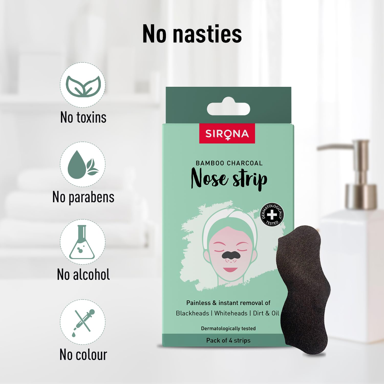 Sirona Blackhead Remover Bamboo Charcoal Nose Strips for Women (Pack of 4)  - Image 2