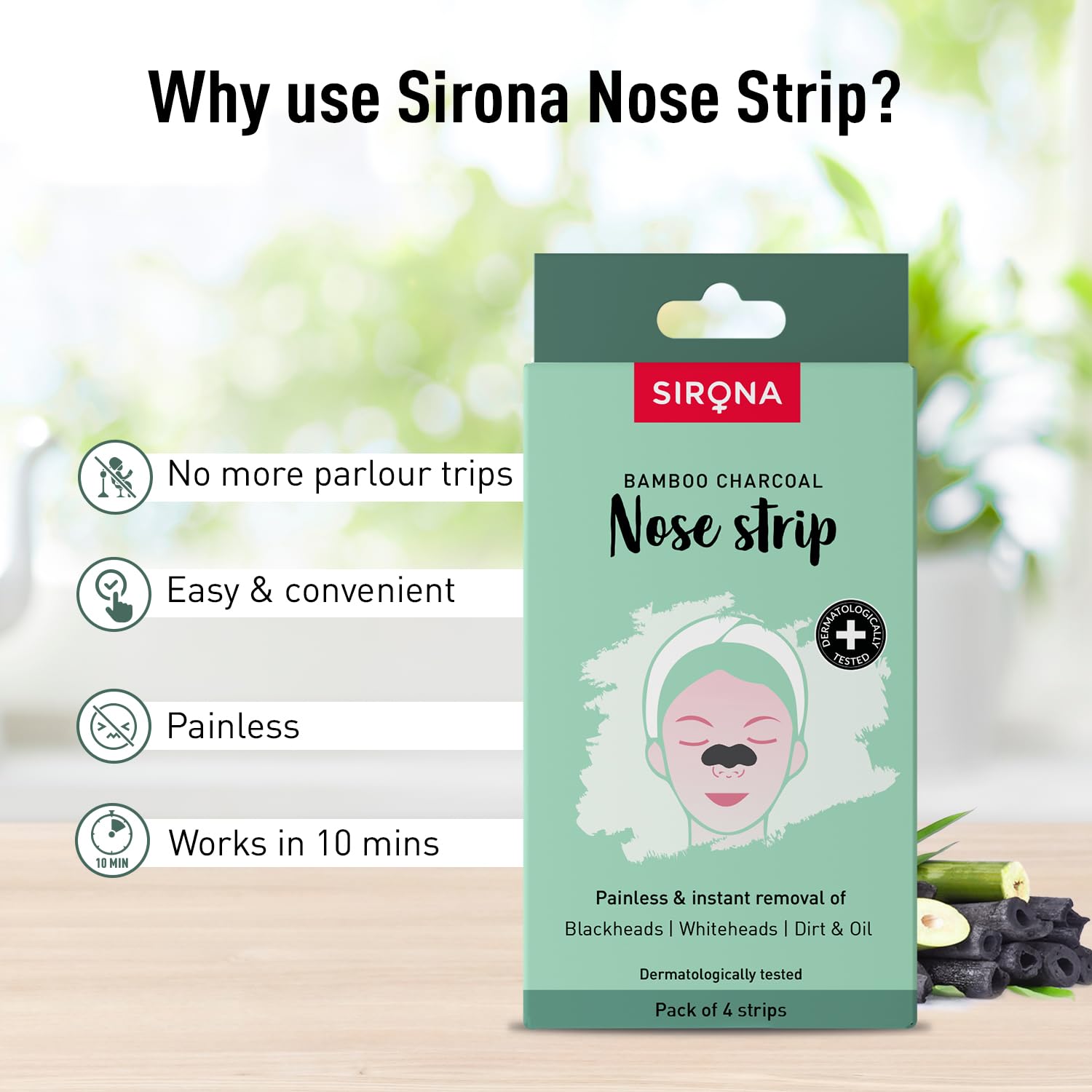 Sirona Blackhead Remover Bamboo Charcoal Nose Strips for Women (Pack of 4)  - Image 8