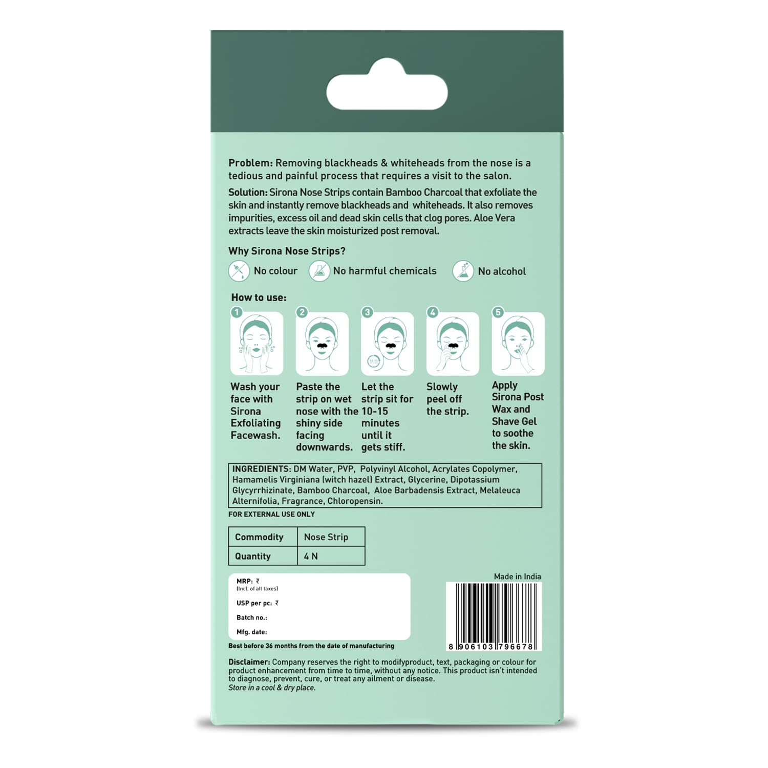 Sirona Blackhead Remover Bamboo Charcoal Nose Strips for Women (Pack of 4)  - Image 9