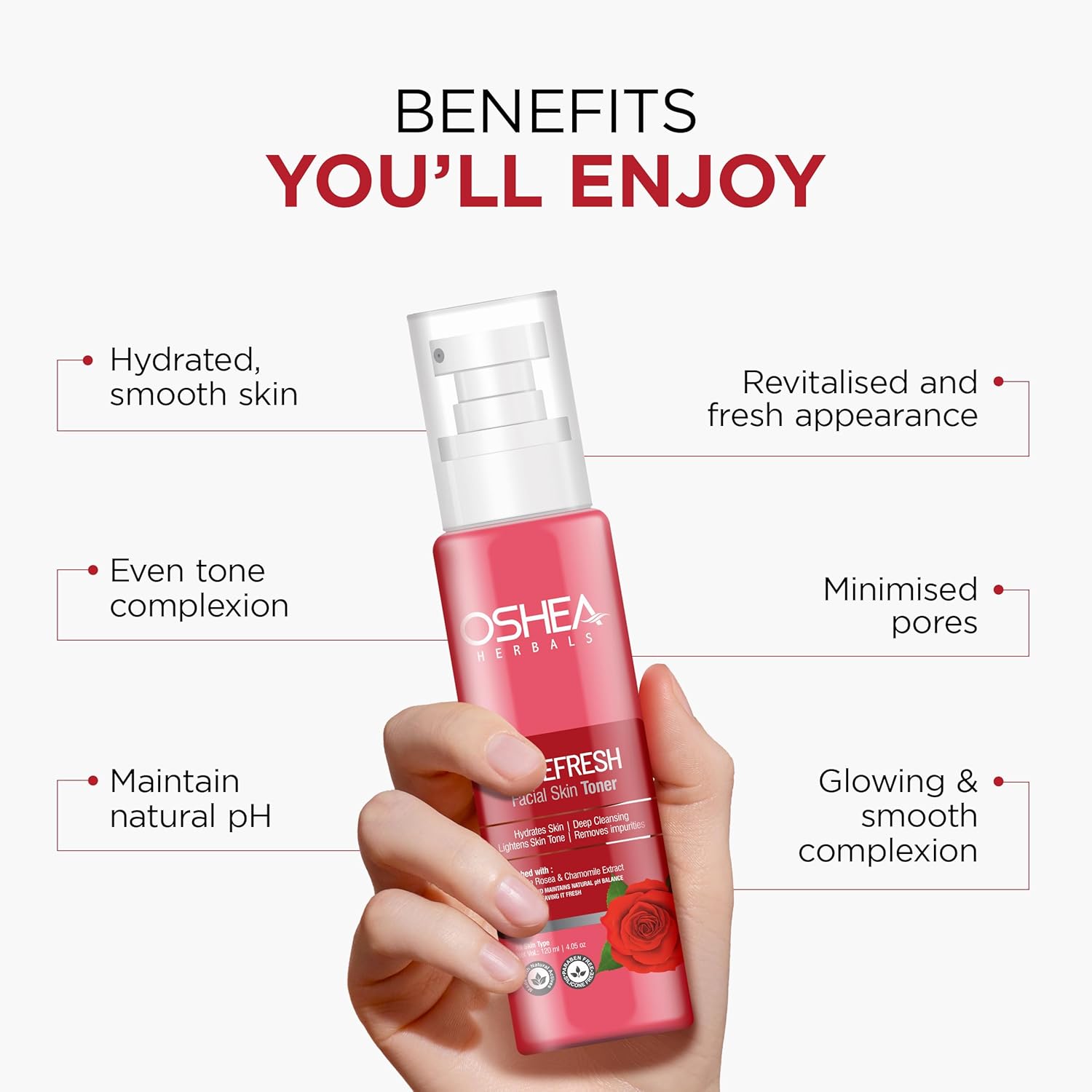 Oshea Herbals RoseFresh Skin Toner For Normal to Oily Skin Type | Controls Oil, Cures Pimples, Minimise Pores & Hydrates with Healthy Glowing Skin - 120ml - Image 5