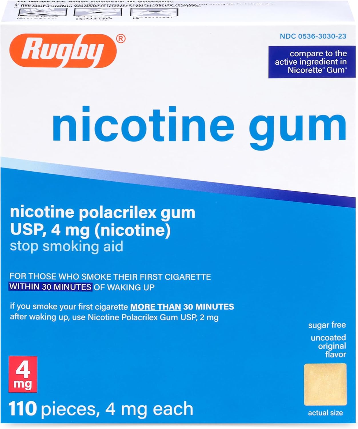 Rugby Polacrilex 4mg Nicotine Gum - Original Flavor, Quit Smoking and Vaping Aid, Sugar-Free, 110 Count (1-Pack) - Image 1
