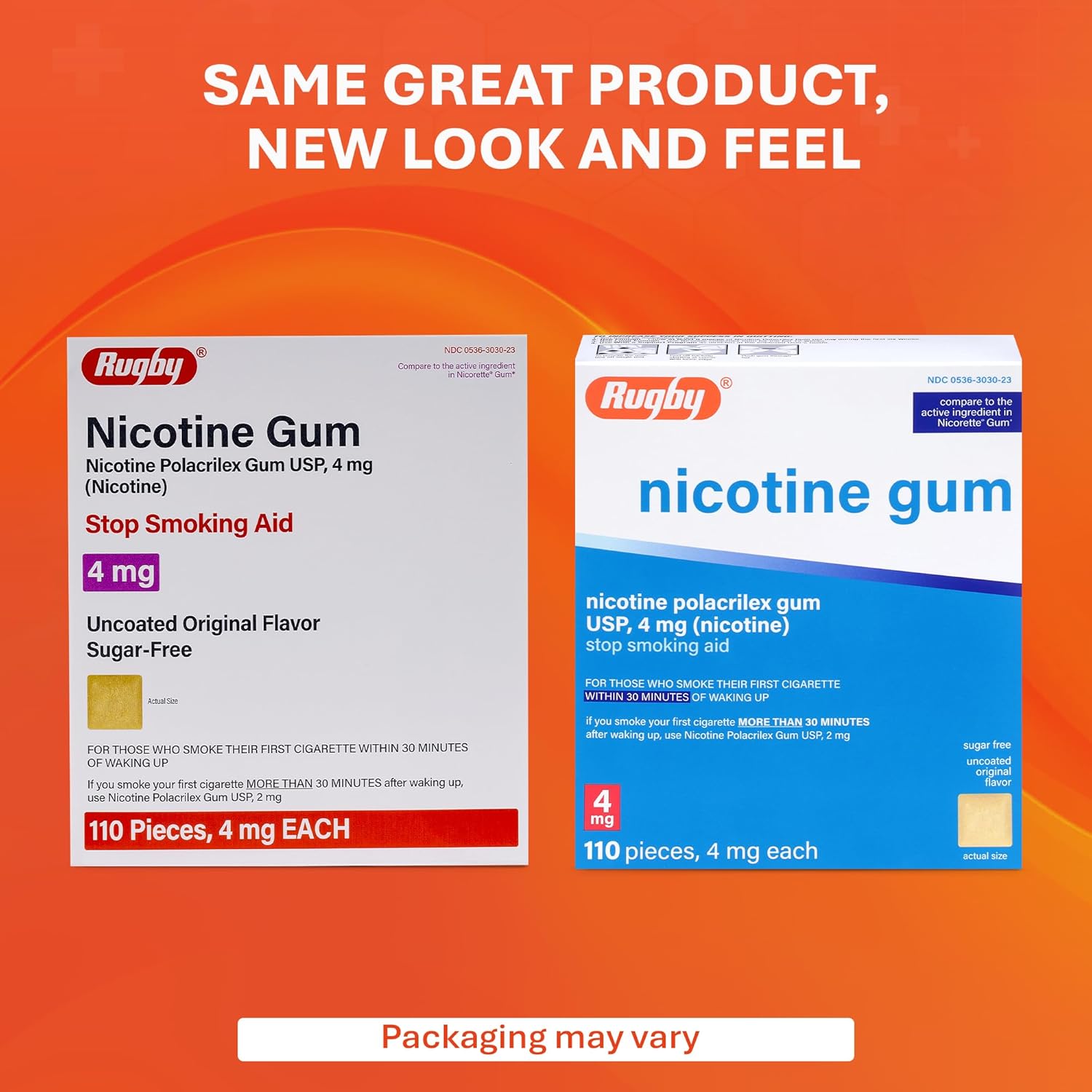 Rugby Polacrilex 4mg Nicotine Gum - Original Flavor, Quit Smoking and Vaping Aid, Sugar-Free, 110 Count (1-Pack) - Image 3