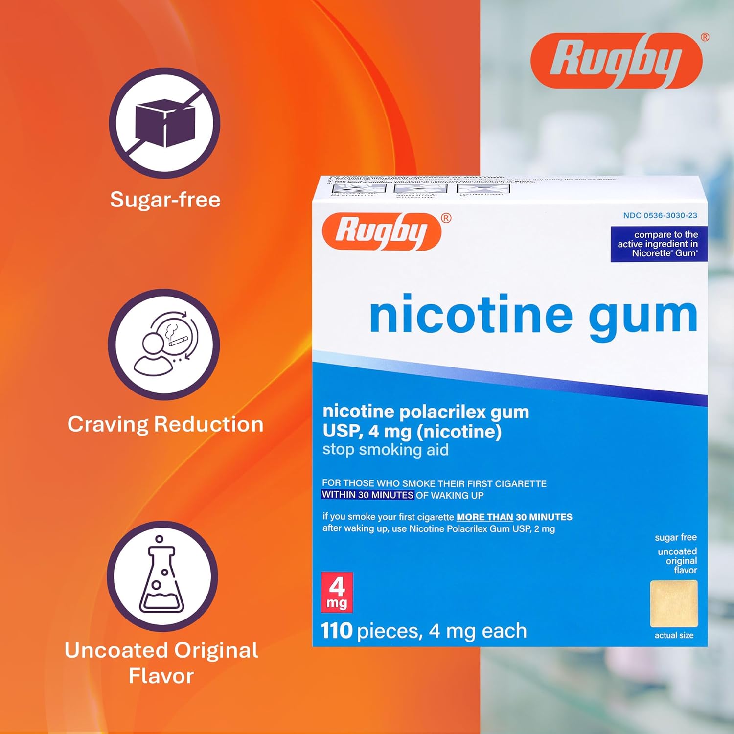 Rugby Polacrilex 4mg Nicotine Gum - Original Flavor, Quit Smoking and Vaping Aid, Sugar-Free, 110 Count (1-Pack) - Image 7