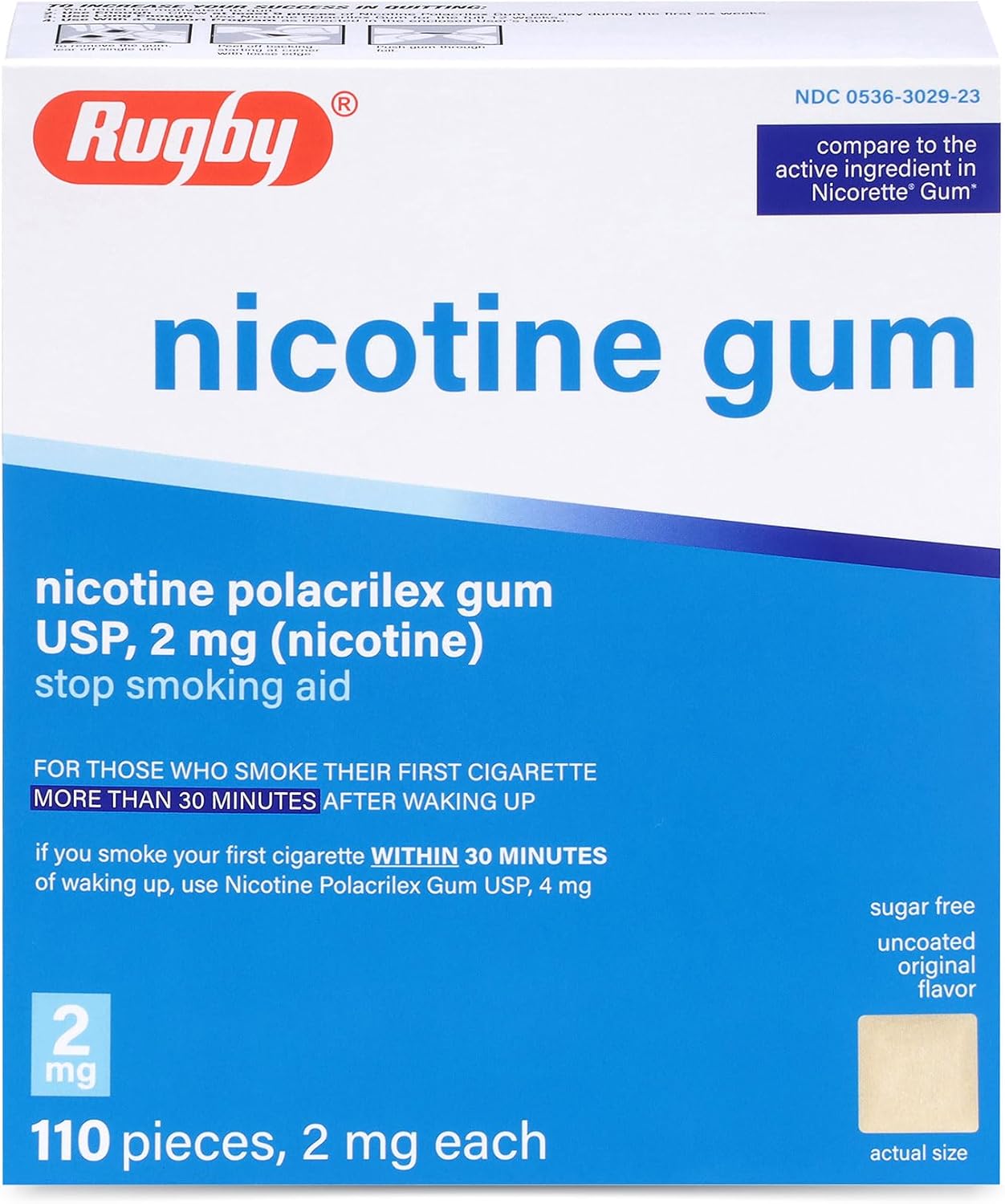 Rugby Polacrilex 2mg Nicotine Gum - Original Flavor, Quit Smoking and Vaping Aid, Sugar-Free, 110 Count (1-Pack) - Image 1