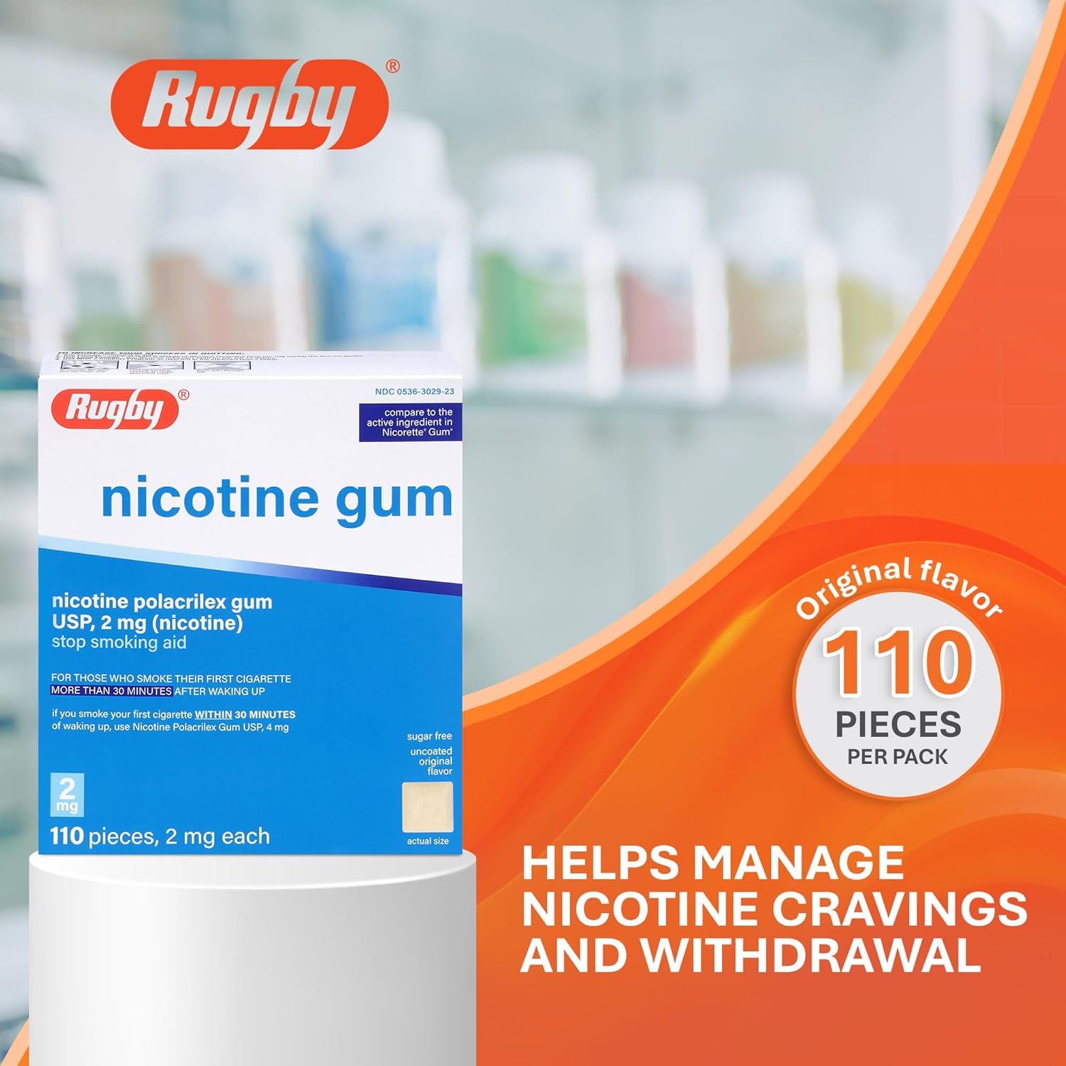 Rugby Polacrilex 2mg Nicotine Gum - Original Flavor, Quit Smoking and Vaping Aid, Sugar-Free, 110 Count (1-Pack) - Image 2
