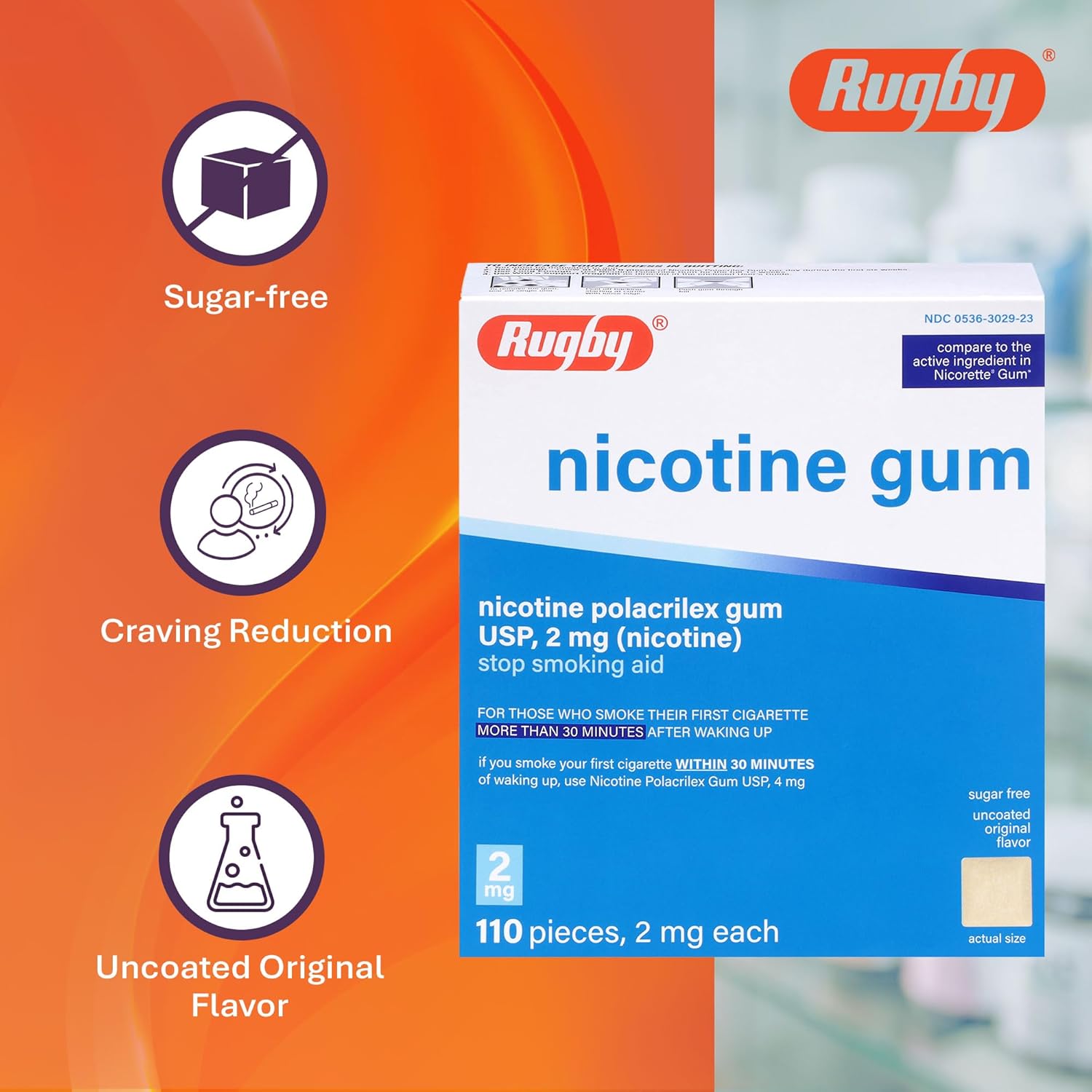 Rugby Polacrilex 2mg Nicotine Gum - Original Flavor, Quit Smoking and Vaping Aid, Sugar-Free, 110 Count (1-Pack) - Image 7