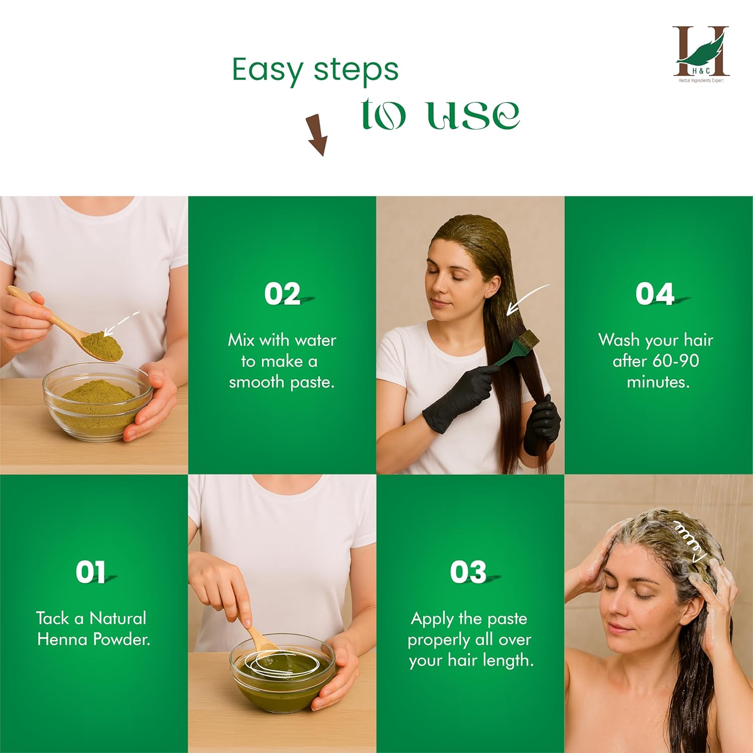H&C Herbal Ingredients Expert Natural Henna Powder (227 Gm) for Hair Color  - Image 2