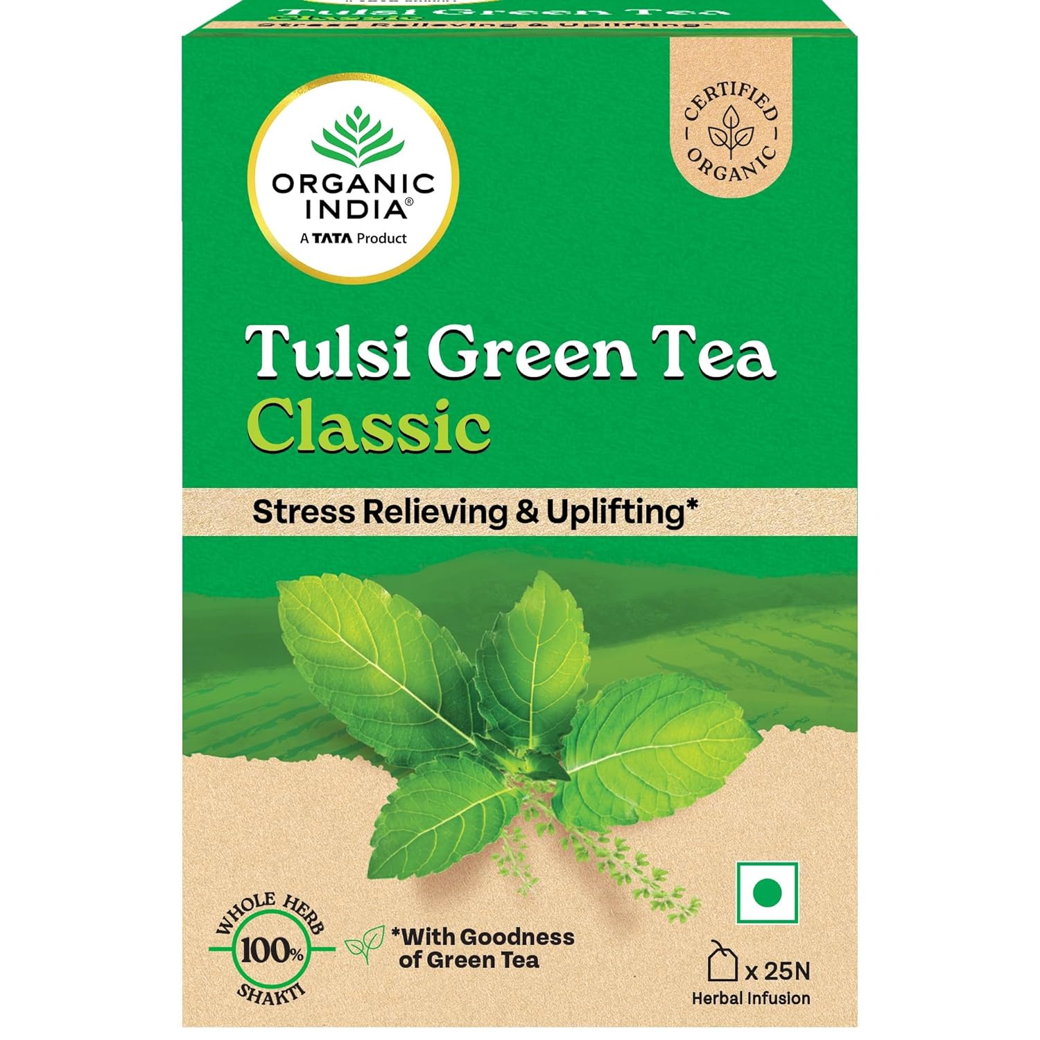A TATA Product - Organic India Tulsi Green Tea Classic - 25 Tea Bags - Image 1
