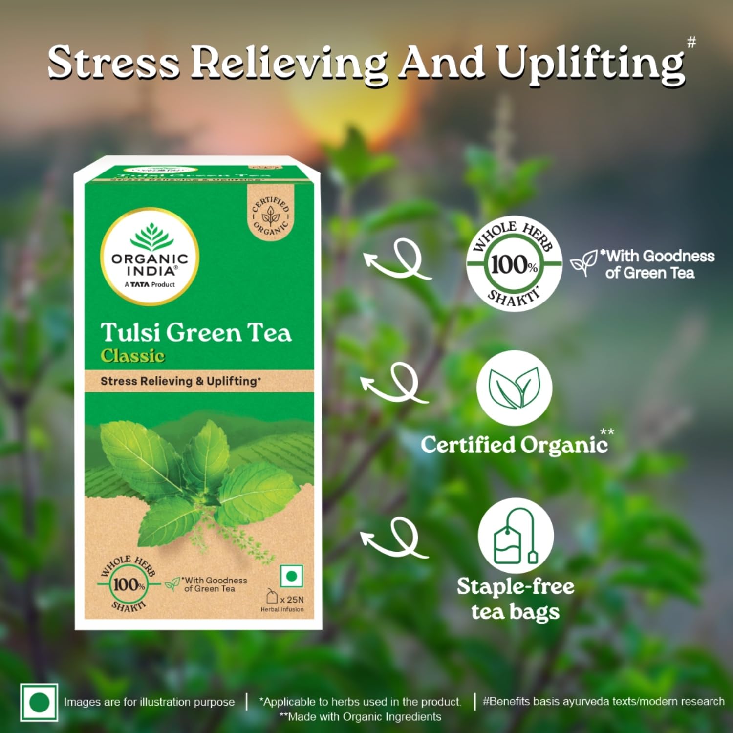 A TATA Product - Organic India Tulsi Green Tea Classic - 25 Tea Bags - Image 6