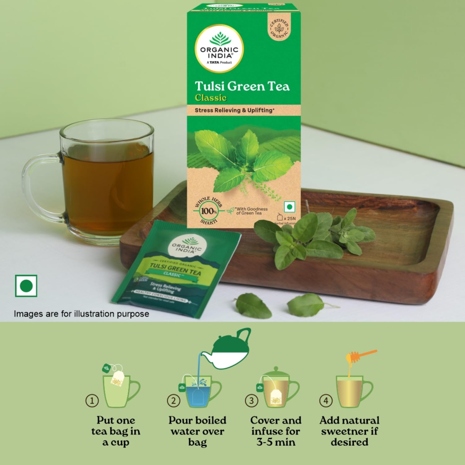 A TATA Product - Organic India Tulsi Green Tea Classic - 25 Tea Bags - Image 8