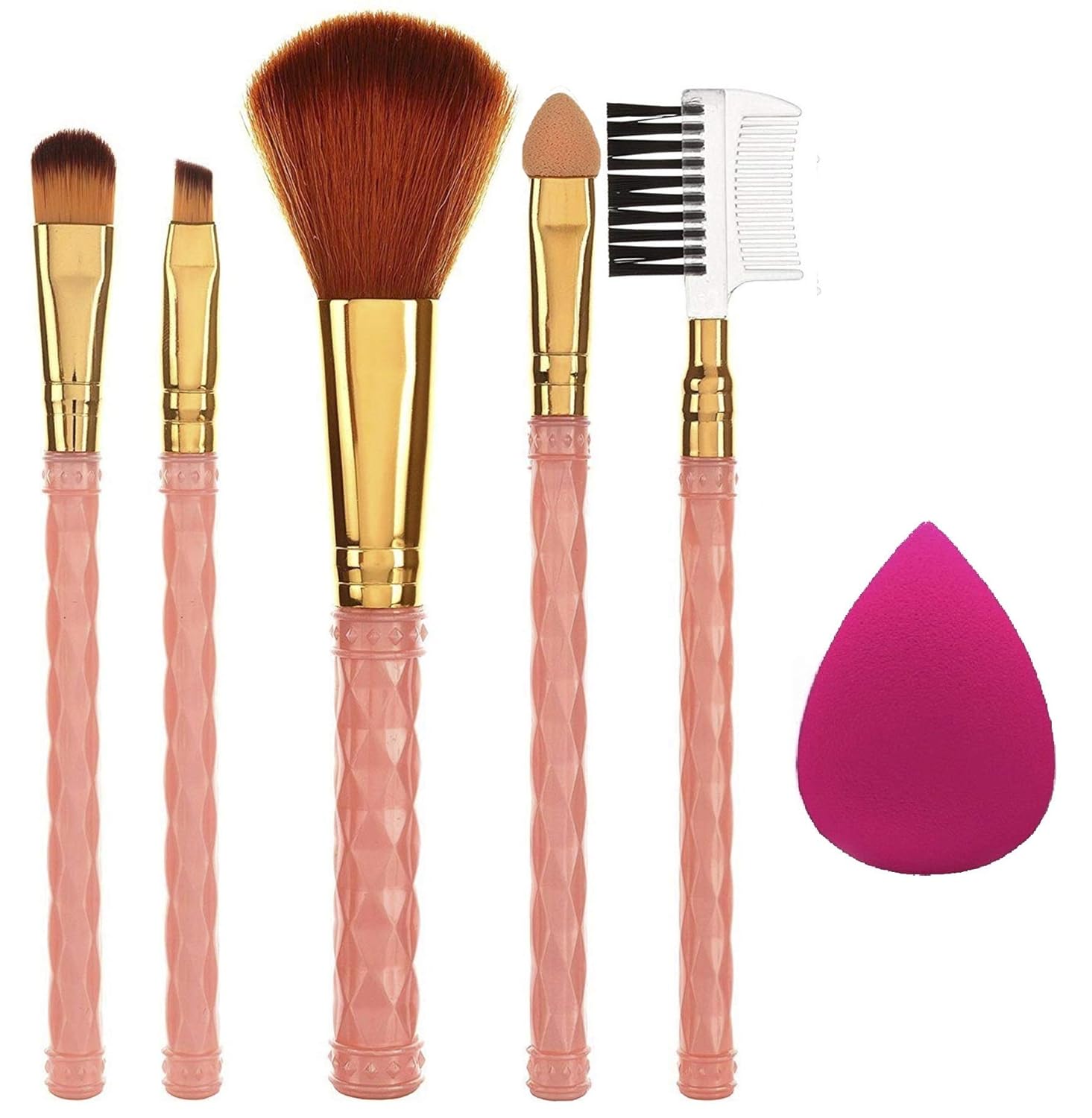 AY Makeup Brush Set of 5 and 1 Makeup Sponge Puff (colour may vary)  - Image 1