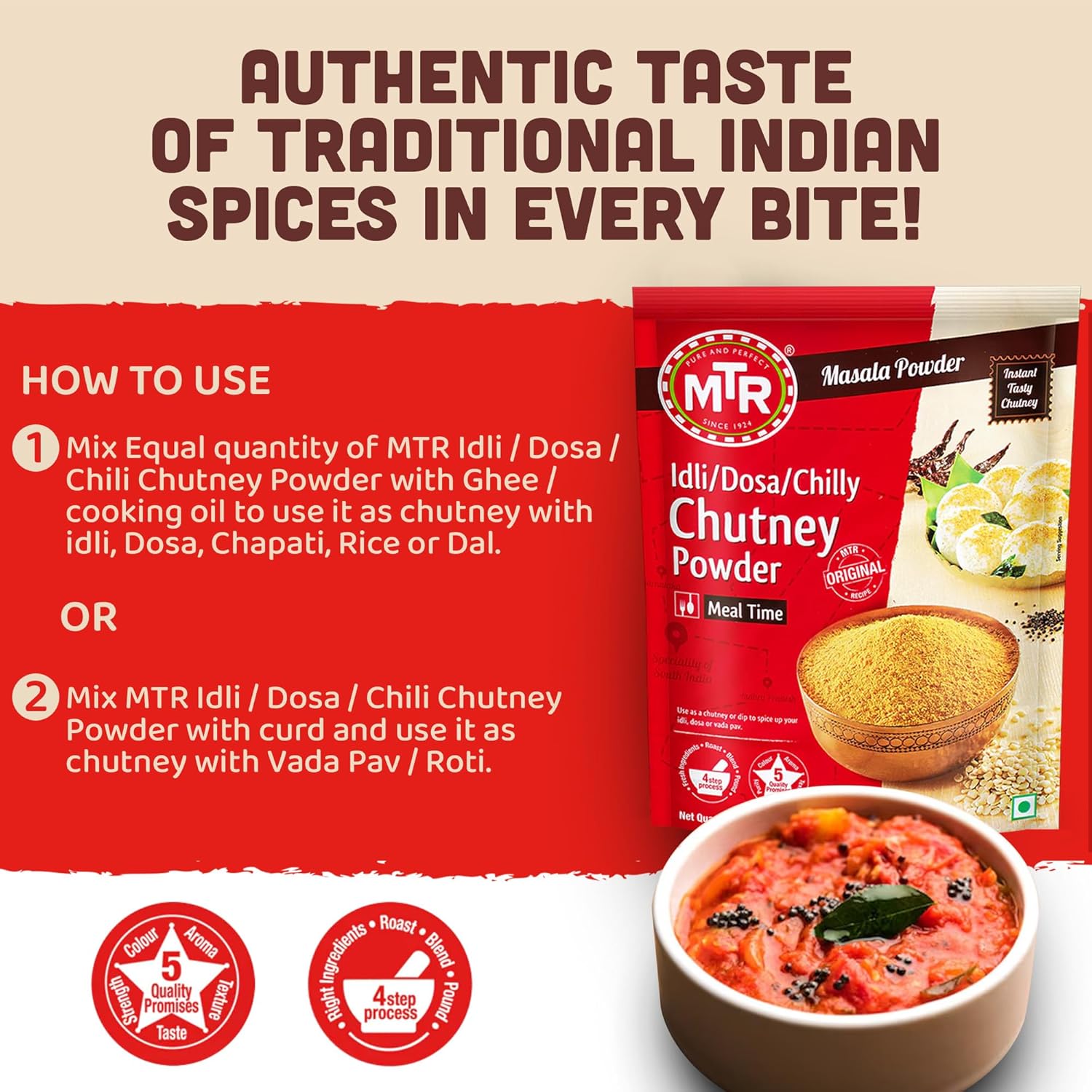 MTR Idli / Dosa / chilly Chutney Powder 200g - Image 2