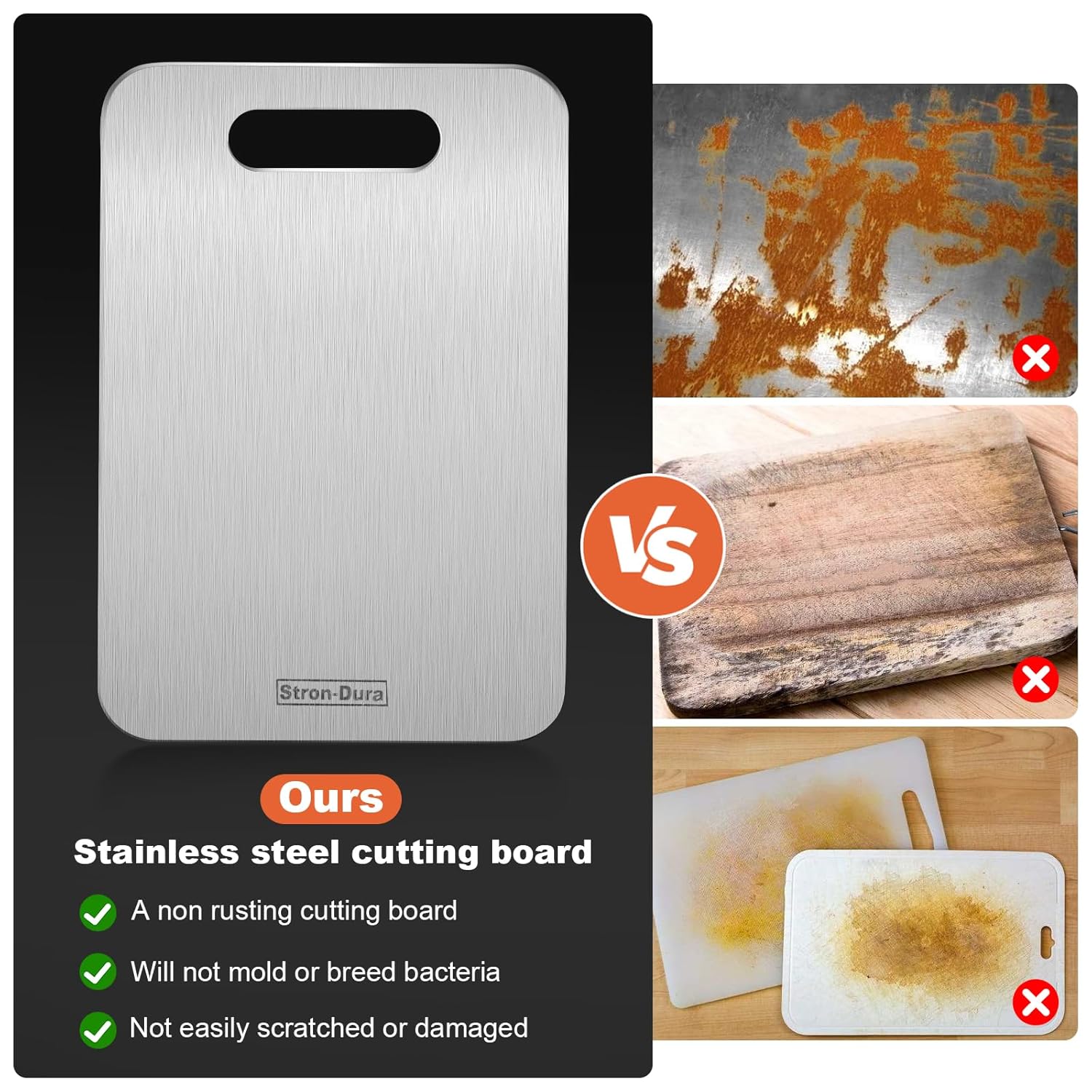 Stron-Dura Cutting Boards for Kitchen, Cutting Board, Foodgrade Stainless Steel Cutting Board - Image 3