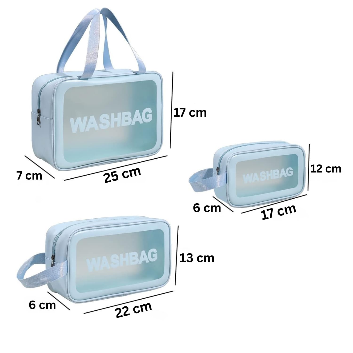 KUKLAR Wash Bag Pouch for Travel Kit Toiletry Bag Cosmetic Bag Make Up Box for Brushes Accessories with Handle Large Capacity Translucent Waterproof Travel Storage Organizer Set of 3 (Sky Blue) - Image 2