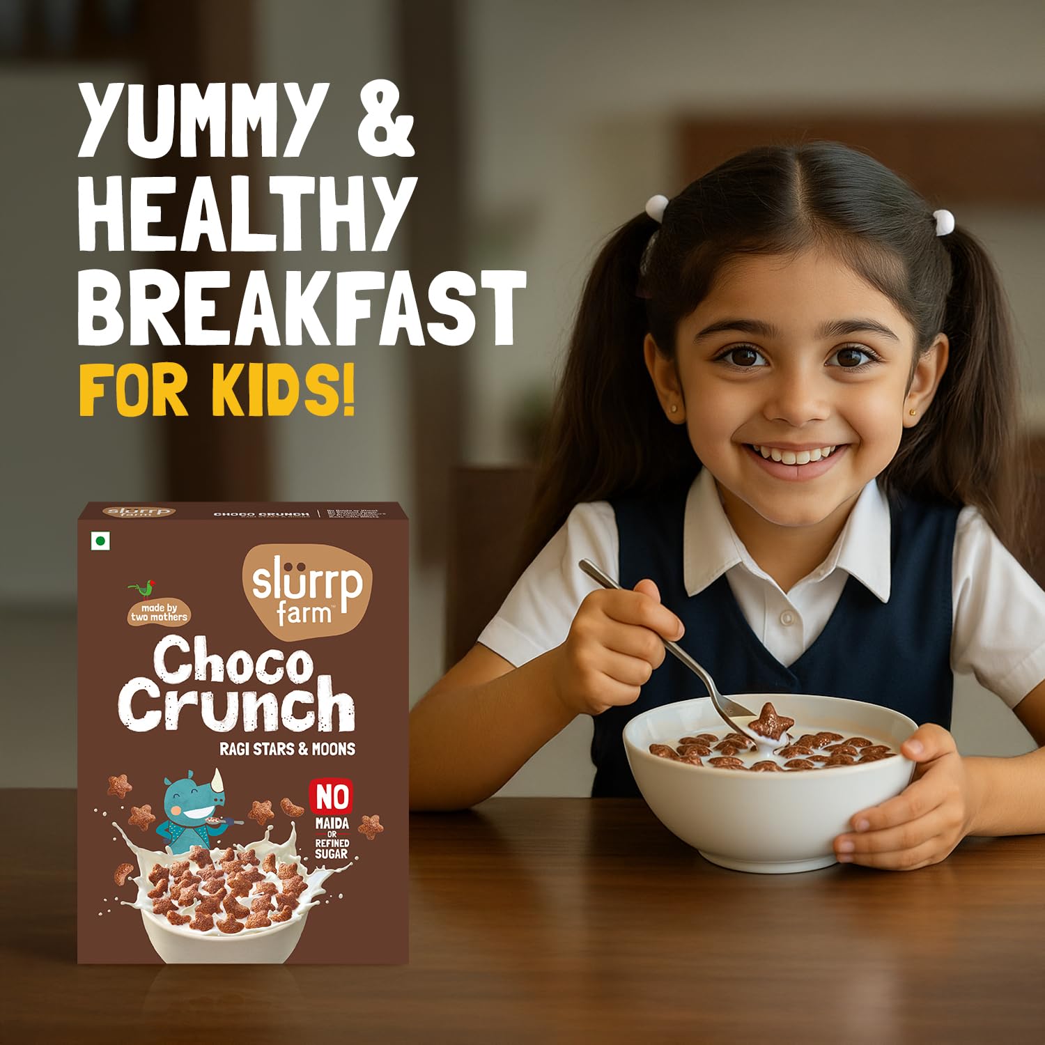 Slurrp Farm Choco Crunch Chocolate Cereal | No Maida, No Refined Sugar, No Added Colour | Ragi Stars and Moons | Healthy Breakfast for Kids | 300 g - Image 3