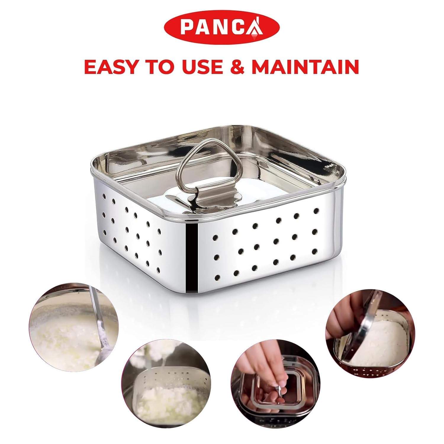 PANCA Stainless Steel Paneer Maker Mould Big Size, Paneer Press With Lid, Tofu Press Mould Maker, Whey Seperator (Square, 550ml Capacity) - Image 5