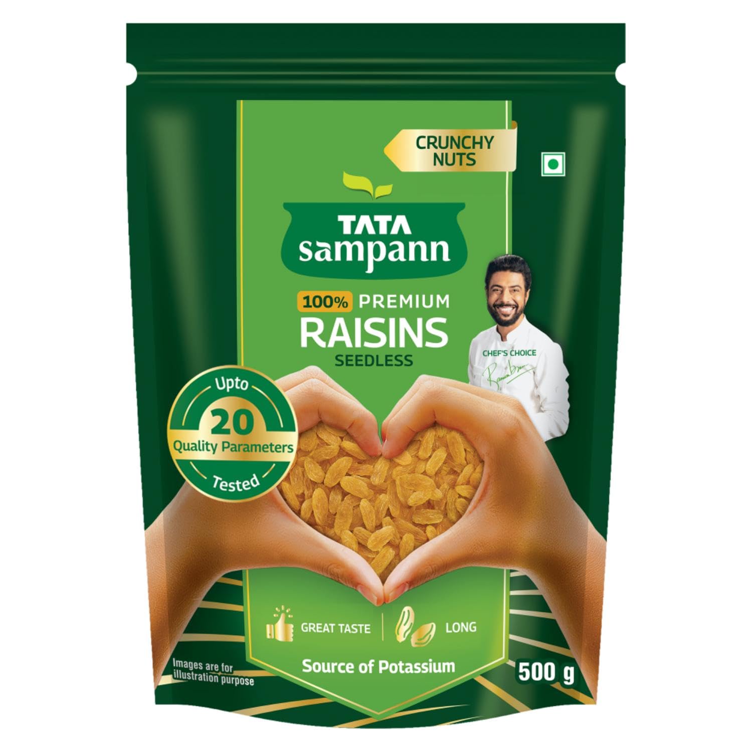 Tata Sampann Pure Raisins Seedless/Kishmish, 500g, Source Of Potassium, Premium Dry Fruits, Green Raisins - Image 1