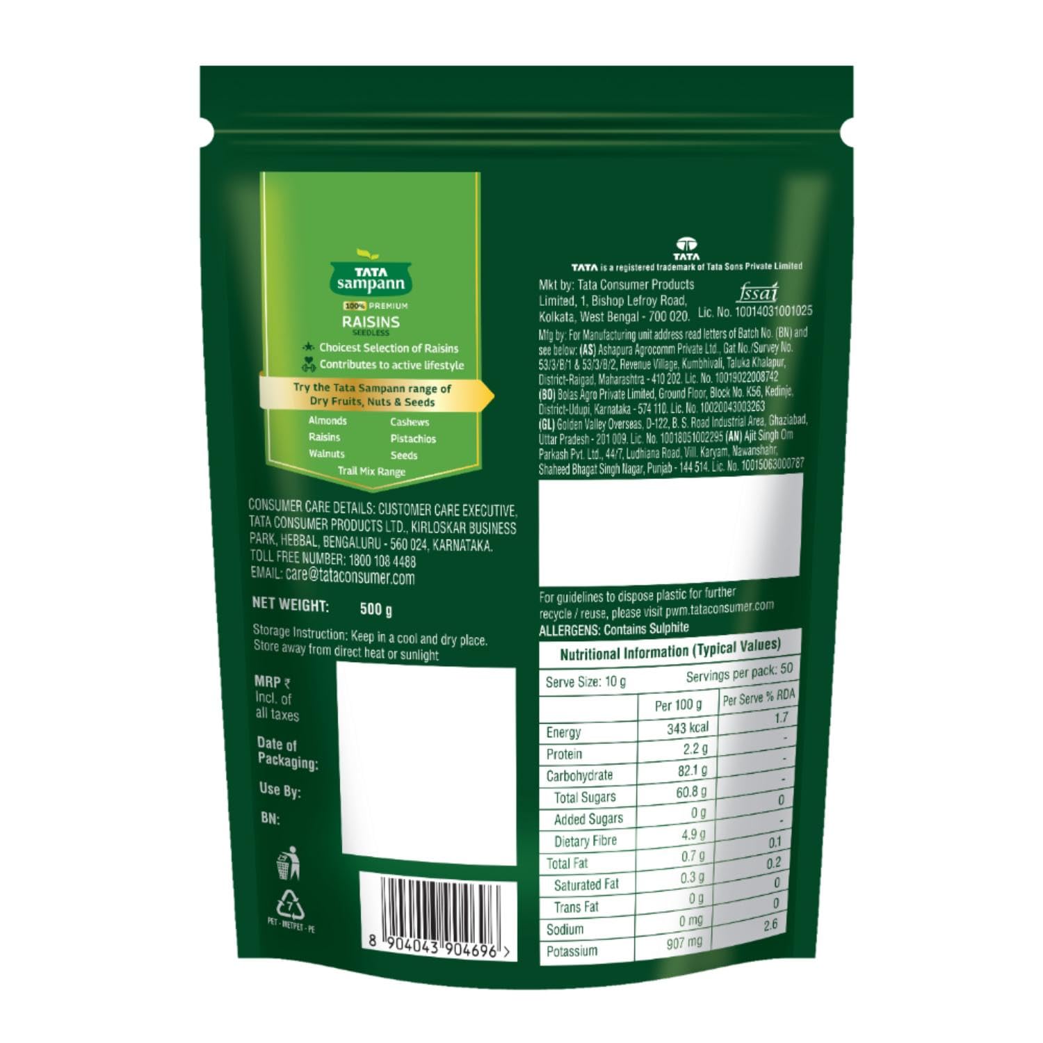 Tata Sampann Pure Raisins Seedless/Kishmish, 500g, Source Of Potassium, Premium Dry Fruits, Green Raisins - Image 2