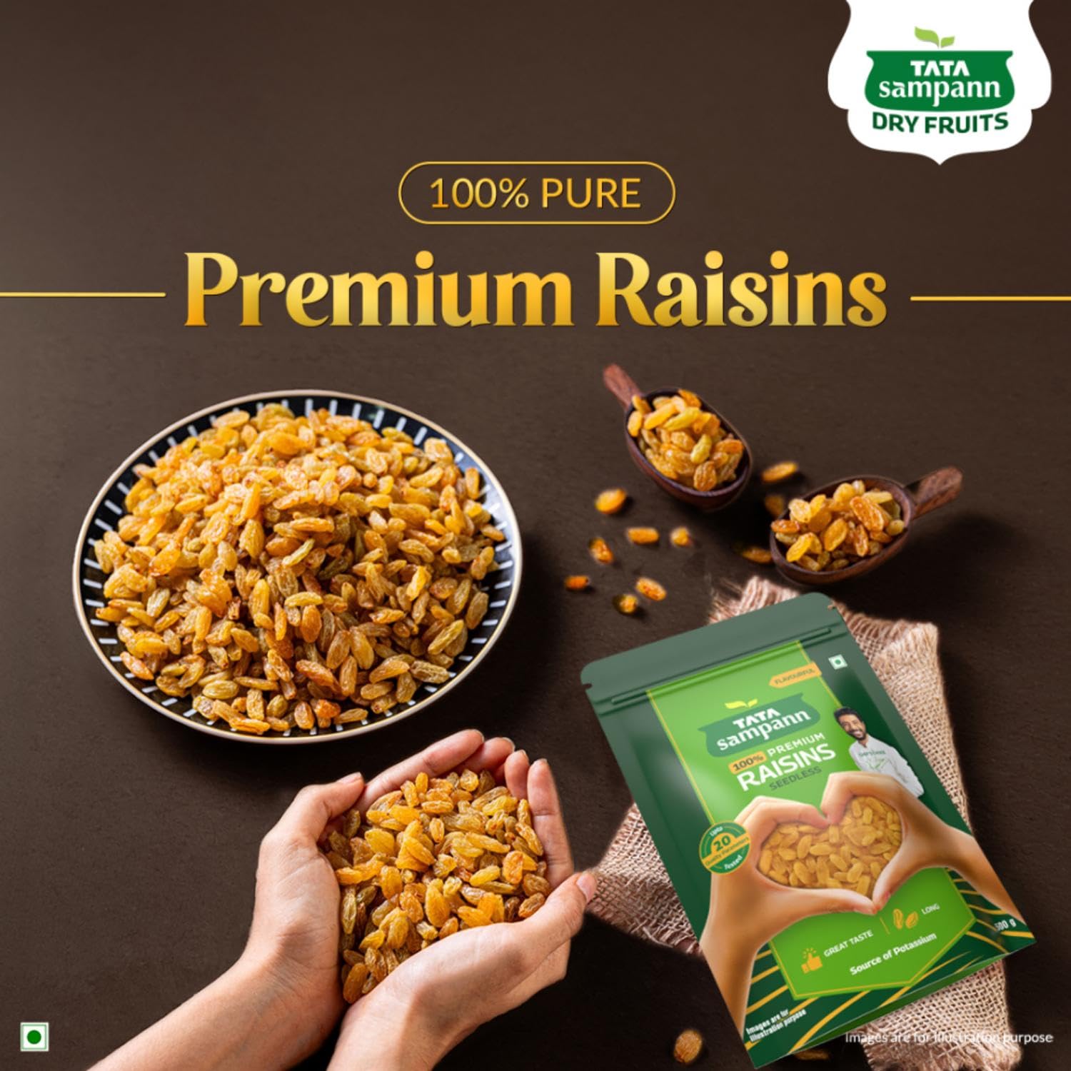 Tata Sampann Pure Raisins Seedless/Kishmish, 500g, Source Of Potassium, Premium Dry Fruits, Green Raisins - Image 3