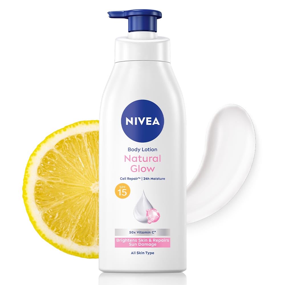 NIVEA Natural Glow Cell Repair Body Lotion with SPF 15 And UV A & B Filters | 50X Vitamin C | 24H Hydration | Even Skin Tone in 7 Days | Brightens Skin and Repairs Sun Damage | Lightweight, Quick Absorbing, Non-Sticky Formula | For All Skin Types | 400 Ml - Image 1