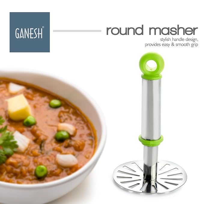 GANESH Stainless Steel Potato Vegetable Smasher Wth Handle (Pack of 1, Assorted) - Image 2