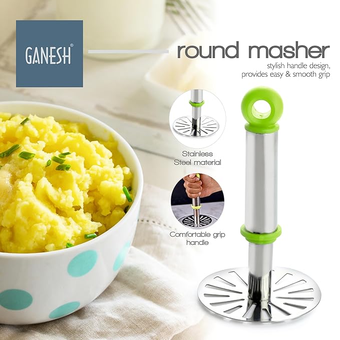 GANESH Stainless Steel Potato Vegetable Smasher Wth Handle (Pack of 1, Assorted) - Image 3