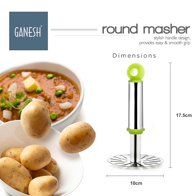 GANESH Stainless Steel Potato Vegetable Smasher Wth Handle (Pack of 1, Assorted) - Image 4