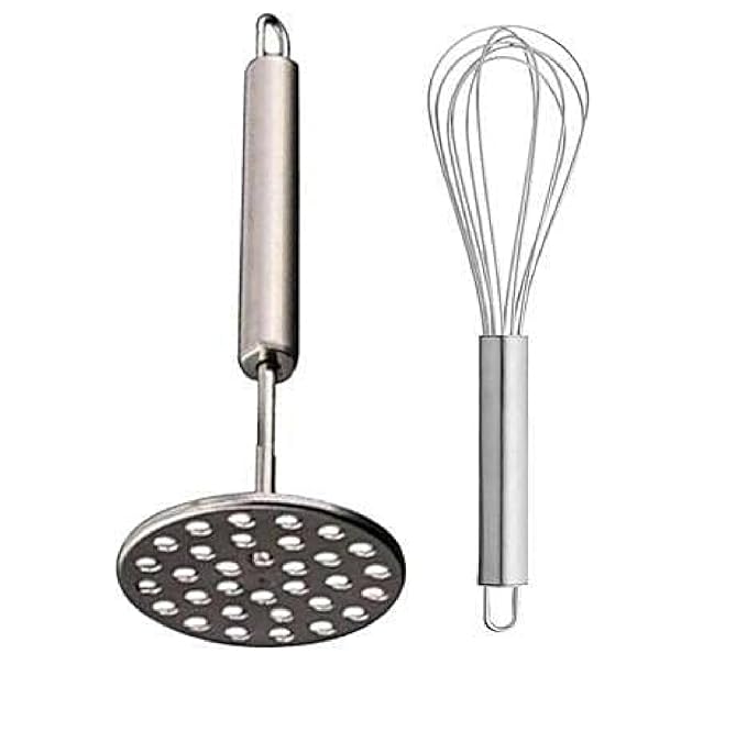COVETKART Stainless Steel Potato Masher & Mini Whisk Combo (20cm Masher + 25cm Whisk) - Image 1