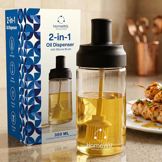 HomeWiz BPA-Free Plastic Oil Dispenser Bottle with Silicone Brush - Image 1
