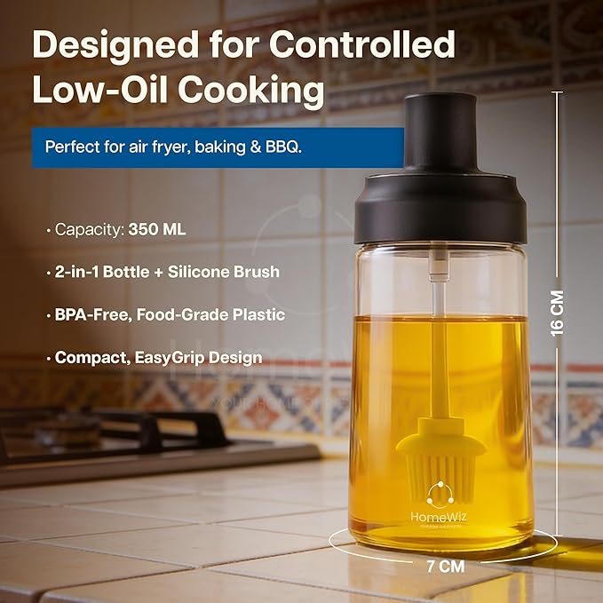 HomeWiz BPA-Free Plastic Oil Dispenser Bottle with Silicone Brush - Image 2